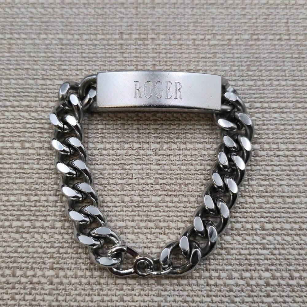 8 Inch Swank Brand Roger Name Heavy Men's Chain Bracelet B1023